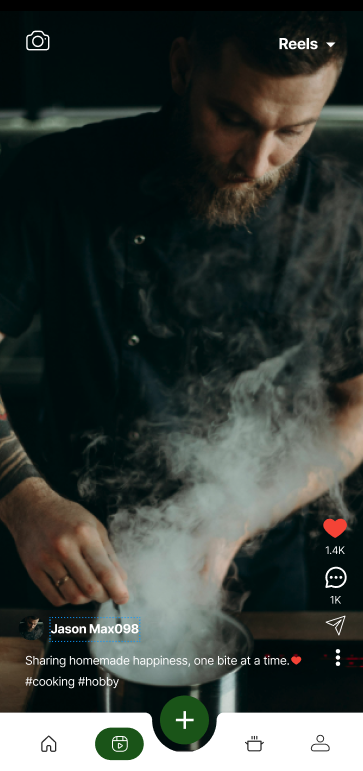 Eatsoon app showing cooking reels and short videos feature